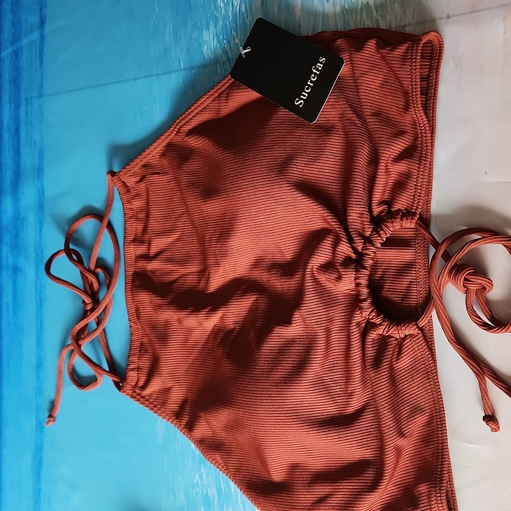SUCREFAS Rust Ribbed Halter Bikini Set - Picture 4 of 6